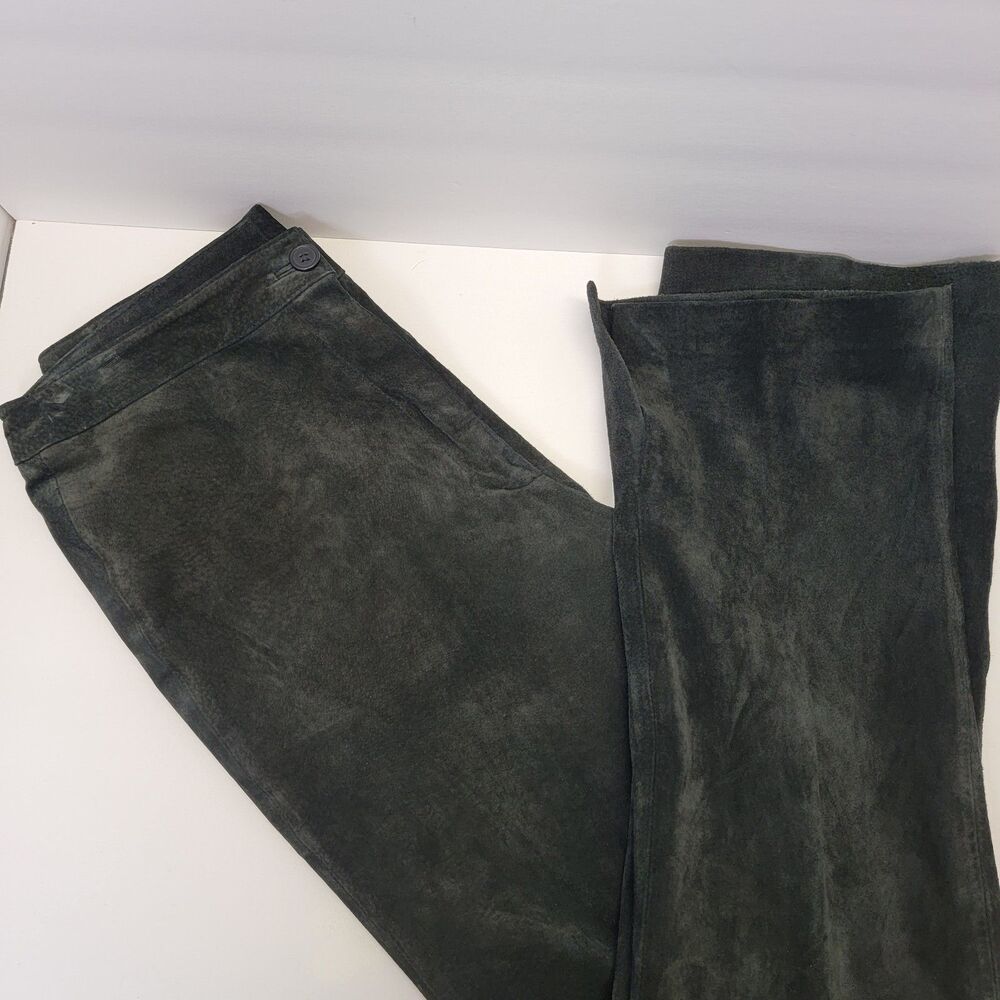 Icicle Womens Black 100% Leather Suede Front Zip Lined Split Hem Flare Pants 8